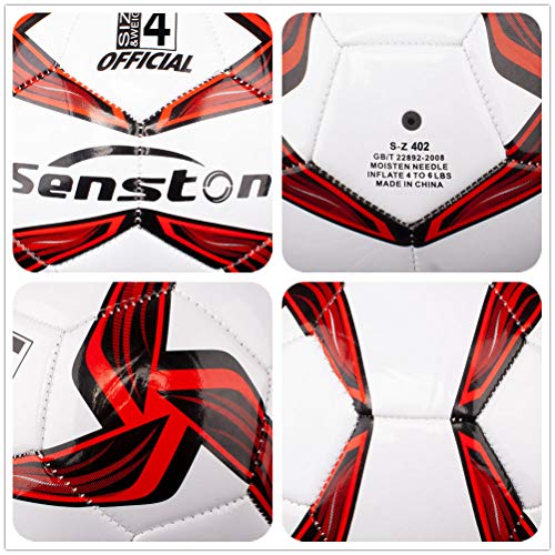 Senston Soccer Ball Size 3 & Size 4 & Size 5 for Kids and Adult Official Match Training Soccer Ball with Pump - color: red, size: size 4