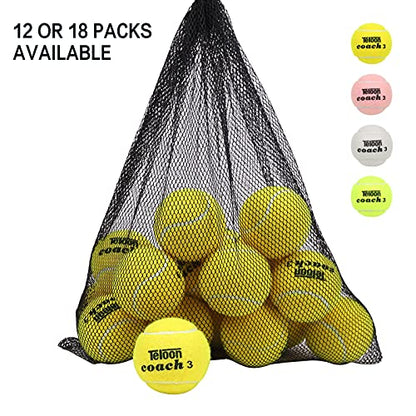 Teloon Pressure Training Tennis Balls-12 or 18 Count-Mesh Carry Bag，4 Colors Available，Pressureless Training Exercise Tennis Balls for Beginners. - color: Yellow-18pcs