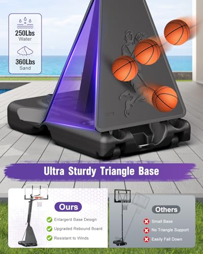TONBUX Basketball Hoop Outdoor 44/48/54 Inch PC Backboard, 10FT Adjustable Basketball Goal, Portable Basketball Hoop for Kids/Teens/Adults in Backyard, Driveway and Indoor