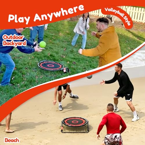 IE Sports Metal Ricochetball Game Set (Includes 2 Balls, Dual-Sided Net and Pump) Adjustable Portable Outdoor, Yard, Beach, Lawn & Camping Game - color: Red