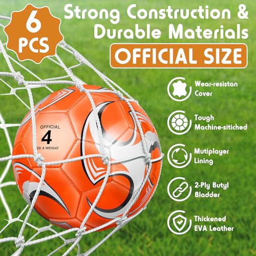 Ceenna 6 Pcs Soccer Ball Bulk with Pump Bag Machine Stitched Deflated Soccer for Outside Sports Training Game Practice - size: Size 4, style: Stylish