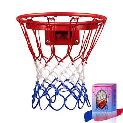 Heavy Duty Basketball Net Replacement - 2025 Upgrade Thick Professional All-Weather Anti-Whip Nets, 12 Loops Red/White/Blue Color, Fits Standard Outdoor Rims