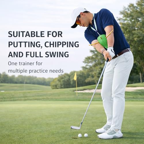 Golf Training Aid with Adjustable Neck Strap, Arm Connection Swing Trainer Ball with Alignment Stick Holes, Improve Swing Tempo, Swing Plane and Consistency, Golf Practice Equipment for Beginners&Pros
