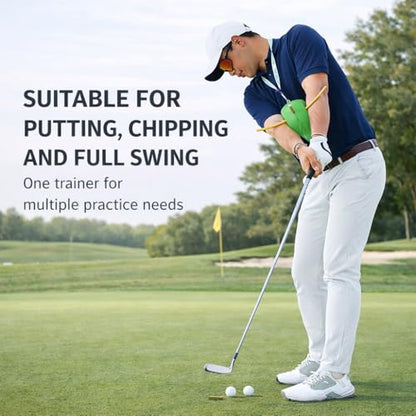 Golf Training Aid with Adjustable Neck Strap, Arm Connection Swing Trainer Ball with Alignment Stick Holes, Improve Swing Tempo, Swing Plane and Consistency, Golf Practice Equipment for Beginners&Pros