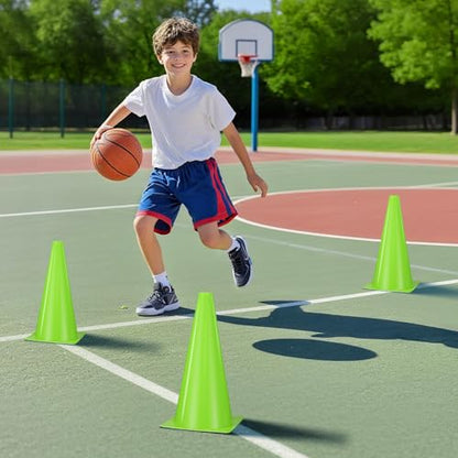 12 Inch Durable Cones,12pcs Versatile Plastic Traffic Cones and Soccer Cones for Sports Training,Agility Drills,Parking Safety,Basketball Training,Football Training. - color: green