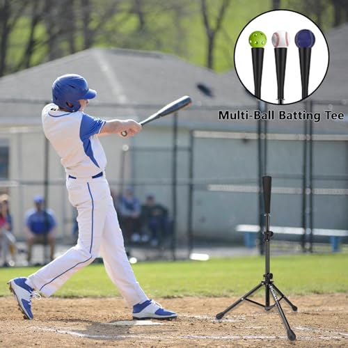 Batting Tee,Baseball Tee,Softball Tee, for Kids,Teens,Adults Baseball Hitting Practicing. Include 2 Pcs Replaceable Rubber Ball Seat and Carrying Bag.Adjustable Height - color: black