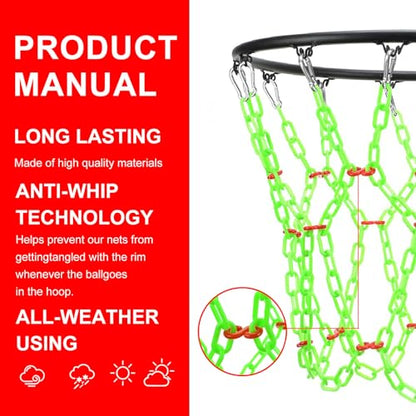 Basketball Net Replacement Heavy Duty,Resin Material, Anti-Rust Use Indoor Outdoor Standard 12-Ring Basketball Hoop