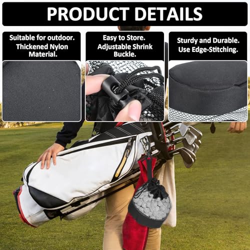 3 PCS Golf Ball Bags with Drawstring, Golf Ball Pouch & Golfing Balls Storage Organizer, Nylon Mesh for Practice (Black, 5.51x6.69 in)