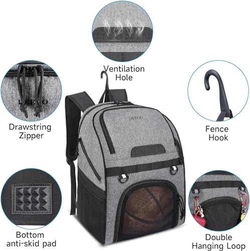 DEEGO Basketball Backpack 40L Large Capacity Sports Bag with Separate Ball&Shoes Compartment,Basketball Accessories Bags Fit Soccer,volleyball,Gifts For Men Using in Sports, Gym, Travel