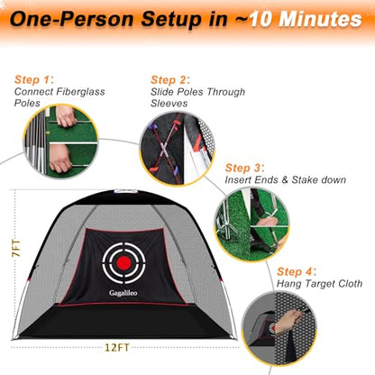 Gagalileo Golf Hitting Net Backyard Driving: 12x7FT Professional Backstop with Silent Velvet Target Portable Practice for Men Dad Complete Sport Set Gift - color: Black Stable Pool