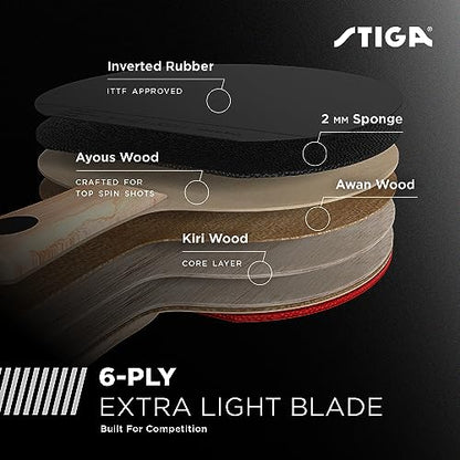 STIGA Ping Pong Paddles - 2mm Tournament-Approved Sponge - Flared Handle for Enhanced Control - Competitive Table Tennis Racket for Family Fun - Multiple Styles & Performance Levels Available - style: Evolution