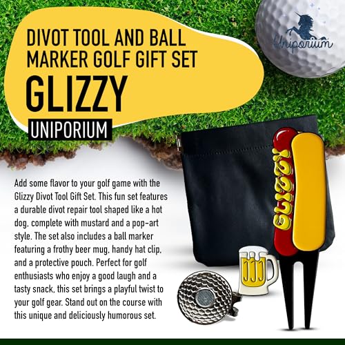 Golf Divot Tool Gift Set – Magnetic Divot Tool, Ball Marker, Hat Clip, & Case Made in USA from Durable Rust-Free Material for Easy Ball Marking, Repairing Divots, and Perfect Golf Gifts - color: Glizzy