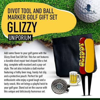 Golf Divot Tool Gift Set – Magnetic Divot Tool, Ball Marker, Hat Clip, & Case Made in USA from Durable Rust-Free Material for Easy Ball Marking, Repairing Divots, and Perfect Golf Gifts - color: Glizzy