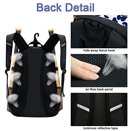 Youth Baseball Bag with Vented Shoe Compartment, Softball Bat Bag for Batting Mitten, Helmet, Teeball Gear - Adult Boys Girls Kids - color: Leo-print