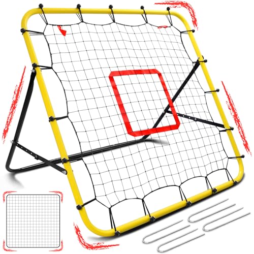 Soccer Rebounder Bounce Back Net,Baseball Rebounder Net, Adjustable Angle All Ages Volleyball Rebounder Training Equipment, Soccer Themed Gifts for Backyard Soccer Practice - size: 3.3FT