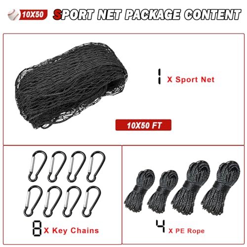 Baseball Softball Backstop Nets,Sports Net,Sports Netting Barrier,Sports Netting for Backyard,Twisted Knotted PE Net - style: 10X50FT