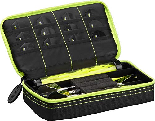 Casemaster Plazma Dart Case for Soft and Steel Tip Darts, Holds 3 Darts and Features Built-In Storage Tube and Pockets for Flights, Tips, Shafts, and Personal Items - color: Yellow Trim