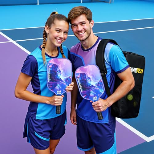Pickleball Paddles Set 2 Pack USAPA Approved Fiberglass Pickleball Paddles with Honeycomb Core Includes 4 Pickle Balls Carry Bag & Gift Box