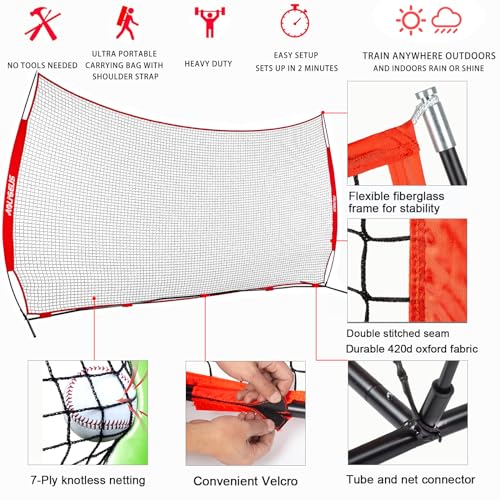 Sports Barrier Net,Sports Net,Barricade Backstop Net,Perfect for Baseball,Softball,Soccer, Basketball,Lacrosse - style: 16X10Ft-Red