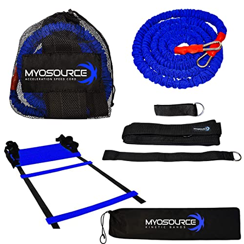 Speed and Agility Exercise Ladder Kit – Acceleration Speed Cord™ and Speed Training Workout Ladder – Improve Footwork, Foot Speed/Quickness, Change of Direction, Strength and Power - color: Medium Belt (32-39 inch Waist)
