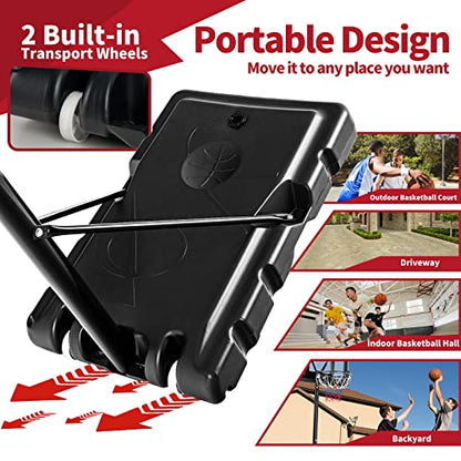 Giantex Portable Basketball Hoop Outdoor, 4.25-10ft Height Adjustable Basketball Goal System w/ 43.5" Shatterproof Backboard, Fillable Base, Indoor Basketball Hoop for Kids/Adults/Backyard/Driveway