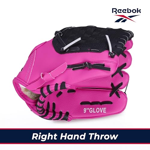 Reebok - Youth Baseball Glove Set, 9-Inch Kids Sports Glove with Foam Ball, Training Mitt for Beginners, Practice & Backyard Play - color: Pink
