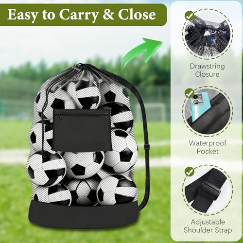 HEIFAM 2 Pack Soccer Ball Bag 40"X 30", Drawstring Mesh Ball Bag for Coaches, Extra Large Sport Ball Sack for Basketballs Volleyballs Soccers, Sports Storage Organizer for Beach Gym, Swimming Gear