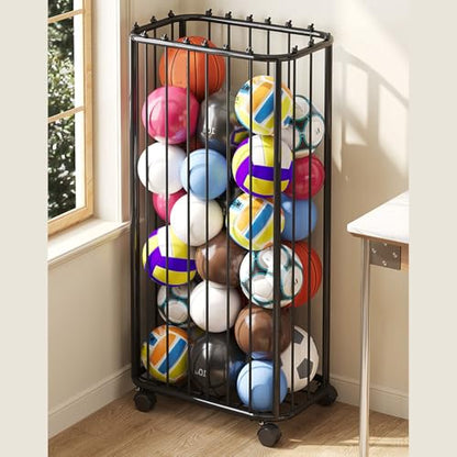 Garage Ball Storage Rack, Vertical Basketball Holder with Wheels, Rolling Ball Storage Cart Garage Sports Equipment Organizer for Footbal Volleyball Soccer Gym