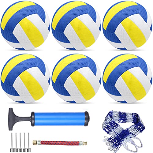 Sazoemao 6 Pack Official Size 5 Volleyball Balls Volley Ball of Synthetic Leather,Includes Ball Pump and Net Bag,Competition Volleyball for Indoor Outdoor… - color: Classic