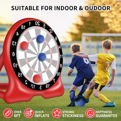 Outdoor Games, Inflatable Giant Kick Darts 6.5FT, Soccer Dartboard for Adults & Family, Backyard Yard Game, Carnival Lawn Games with Air Pump, 10+ Play Modes