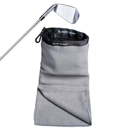 Club Scrub Towel Pro, Golf Club and Ball Cleaning Pouch with Attached Towel, Waterproof Exterior, Clean Face Technology Liner, Machine Washable, Cleans Club Grooves, Waffle-Weave Microfiber (Gray) - color: Gray