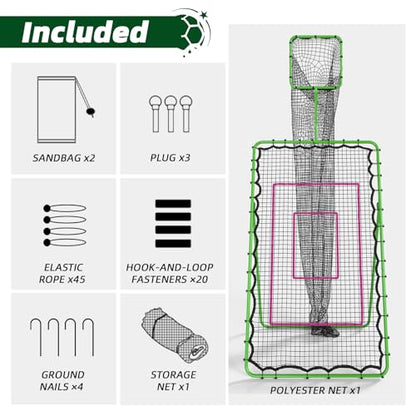 Volleyball Rebounder Net 7x4 FT, Adjustable Volleyball Training Equipment for Backyard Outdoor Solo Practice, Heavy-Duty 45-Layer Net with Ground Stakes & Target Belt