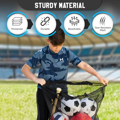 Handy Laundry Mesh Ball Bag - Up to 15 Balls Large Capacity Sports Equipment Bag Carrier with Adjustable Strap and Drawstring Closure - For Soccer, Basketball, Volleyball - size: 30 x 40