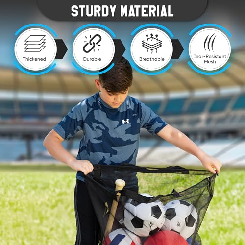 Handy Laundry Mesh Ball Bag - Up to 15 Balls Large Capacity Sports Equipment Bag Carrier with Adjustable Strap and Drawstring Closure - For Soccer, Basketball, Volleyball - size: 24 x 36