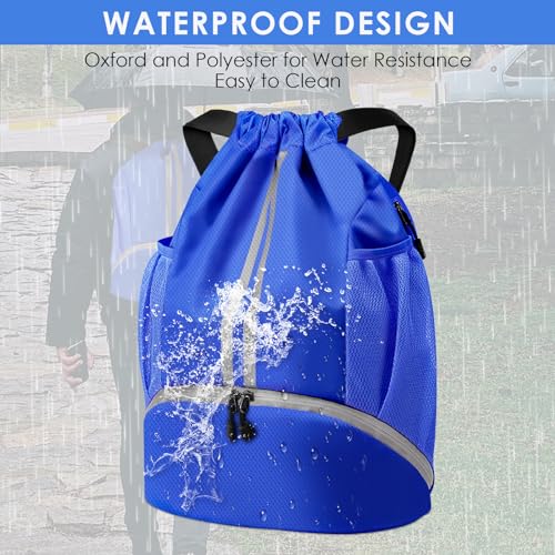 BROTOU Soccer Bags, Football Backpack, Volleyball Bag, Drawstring Backpack with Ball and Shoe Compartment, Football bags for Equipment Swim Gym Bag - color: Blue