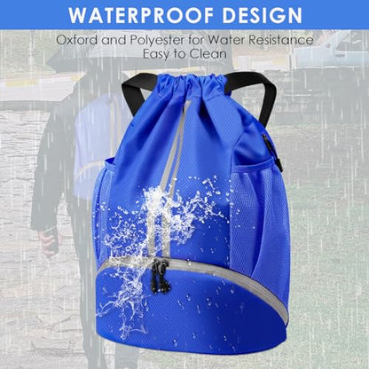 BROTOU Soccer Bags, Football Backpack, Volleyball Bag, Drawstring Backpack with Ball and Shoe Compartment, Football bags for Equipment Swim Gym Bag - color: Blue