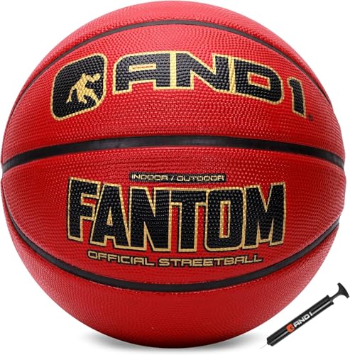 AND1 Street Grip Premium Composite Leather Basketball & Pump- Official Size 7 (29.5”) Streetball, Made for Indoor and Outdoor Basketball Games - color: Burgundy, size: 29.5 W/ Pump, style: Basketball & Pump
