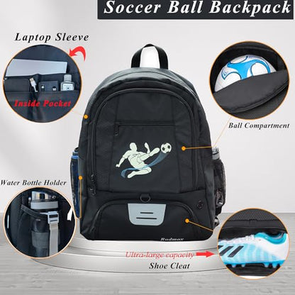 Soccer Ball Bag-Backpack for Basketball,Volleyball with Cleat Shoes and Ball Compartment for Sports Team,Trainning - color: Black New