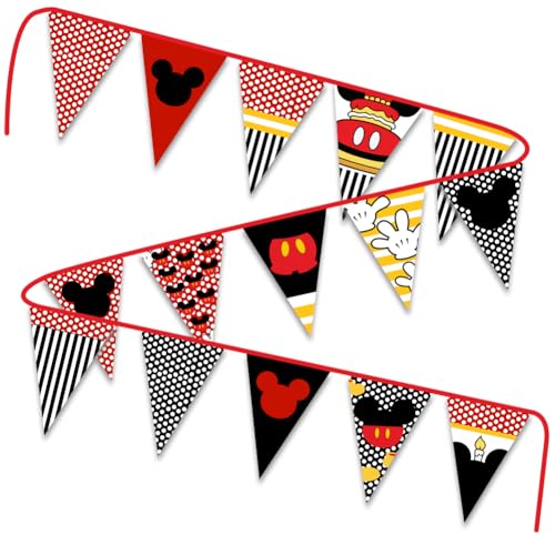 Cartoon Mouse Themed Party Banner Triangular String Flags, 15PCS Mouse Icon Bunting Banner, 17ft Total Length, Waterproof Polyester Pongee, Birthday Party Decor for Adults and Kids - color: R3