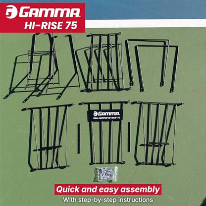 Gamma Ball Hopper Hi-Rise 75 - Heavy Duty Tennis Ball Basket with Handle for Easy Pickup & Storage - Holds 75 Tennis Balls, Durable Steel Construction, Weather-Resistant Coating - Silver