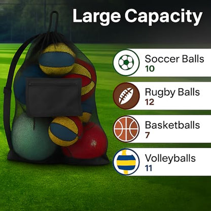 Handy Laundry Mesh Ball Bag - Up to 15 Balls Large Capacity Sports Equipment Bag Carrier with Adjustable Strap and Drawstring Closure - For Soccer, Basketball, Volleyball - size: 24 x 36