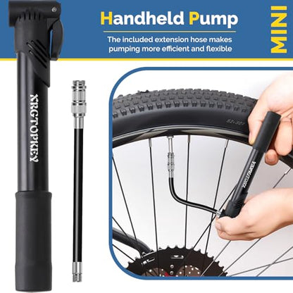 Bike Pump, Mini Bicycle Pump 100 PSI with Dual Valve Schrader Presta, Portable Bike Tire Inflator with Extension Hose & Mounting Bracket for Road Bike, Mountain Bike, Ball and Sports Equipment