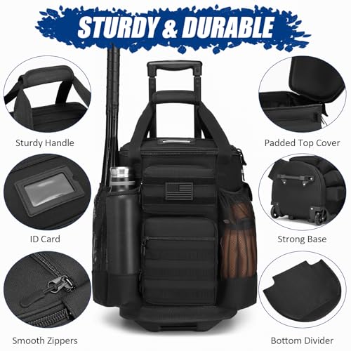 Baseball Bucket Bag with Wheels Baseball Coaching Accessories Organizer Tactical Style Softball Bucket Bag with Multiple Pockets for Bat, Gloves and Other Accessorie