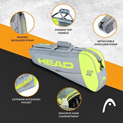 HEAD Core 3R Pro Tennis Racquet Bag - Holds 3 Racquets, Adjustable Strap - color: Grey/Yellow