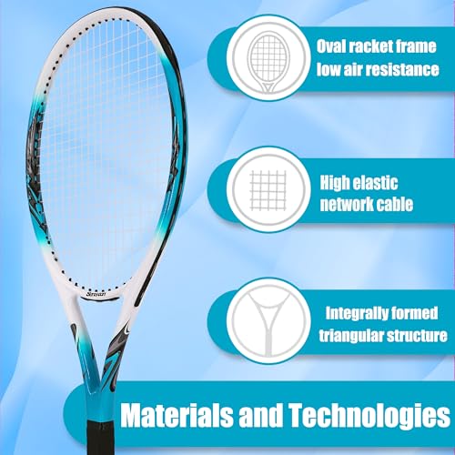 Senston 27 inch Tennis Racket for Adults 1 Pack Tennis Racket Set Tennis Overgrip, Vibration Damper - color: blue