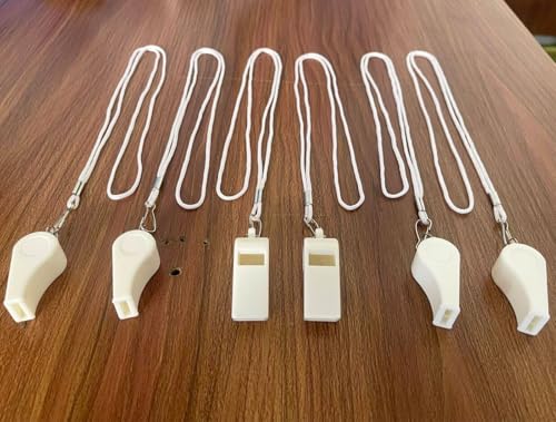 20 Pcs Plastic Loud Whistles with Lanyard for Referee Coaches Basketball Football Sports Training Game Event Lifeguard Survival Emergency Fun School Kids Tool Set Suppliers - color: White