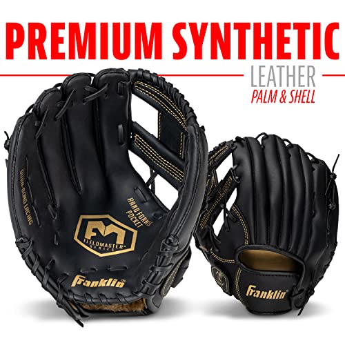Franklin Sports Field Master Baseball + Softball Glove - Field Master Adult + Youth Baseball + Softball Mitt - Men's + Women's Gloves - Right Hand Throw - color: Black/Gold, style: 11" - I Web