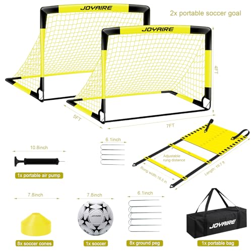 Pro-Grade Kids Backyard Soccer Goal, Tear-Resistant 5-Layer Polyester Soccer Net & 10mm Poles for Maximum Durability, 4x3ft/6x4ft/7x5ft, Pop Up Portable Soccer Training Equipment Set with Size 4 Ball - size: 7 ft x 5ft, style: Yellow