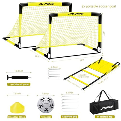 Pro-Grade Kids Backyard Soccer Goal, Tear-Resistant 5-Layer Polyester Soccer Net & 10mm Poles for Maximum Durability, 4x3ft/6x4ft/7x5ft, Pop Up Portable Soccer Training Equipment Set with Size 4 Ball - size: 7 ft x 5ft, style: Yellow