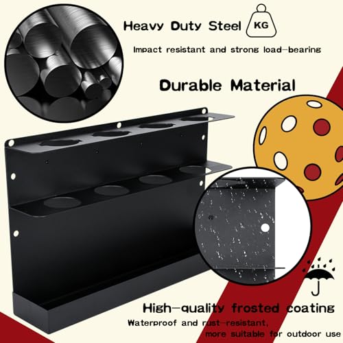 2PCS Pickleball Paddles Rack/BallRack – Holds 8 Paddles and 8 Balls Pickleball Rack for Fence and Wall Heavy-Duty Steel Pickleball Paddle Holder Pickleball Paddle Racks Outdoor